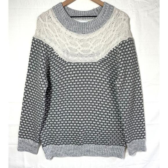 NORTHSTYLE Cable Knit‎ Sweater Size M Grey Fair Isle Yoked Hygge Winter Cozy - Picture 1 of 11